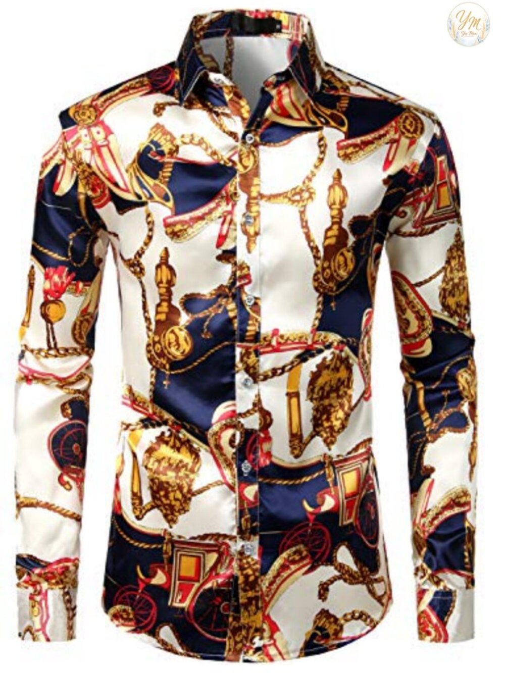 Men's Satin Button Up Dress Shirt Tuxedo Long Sleeve Club Party